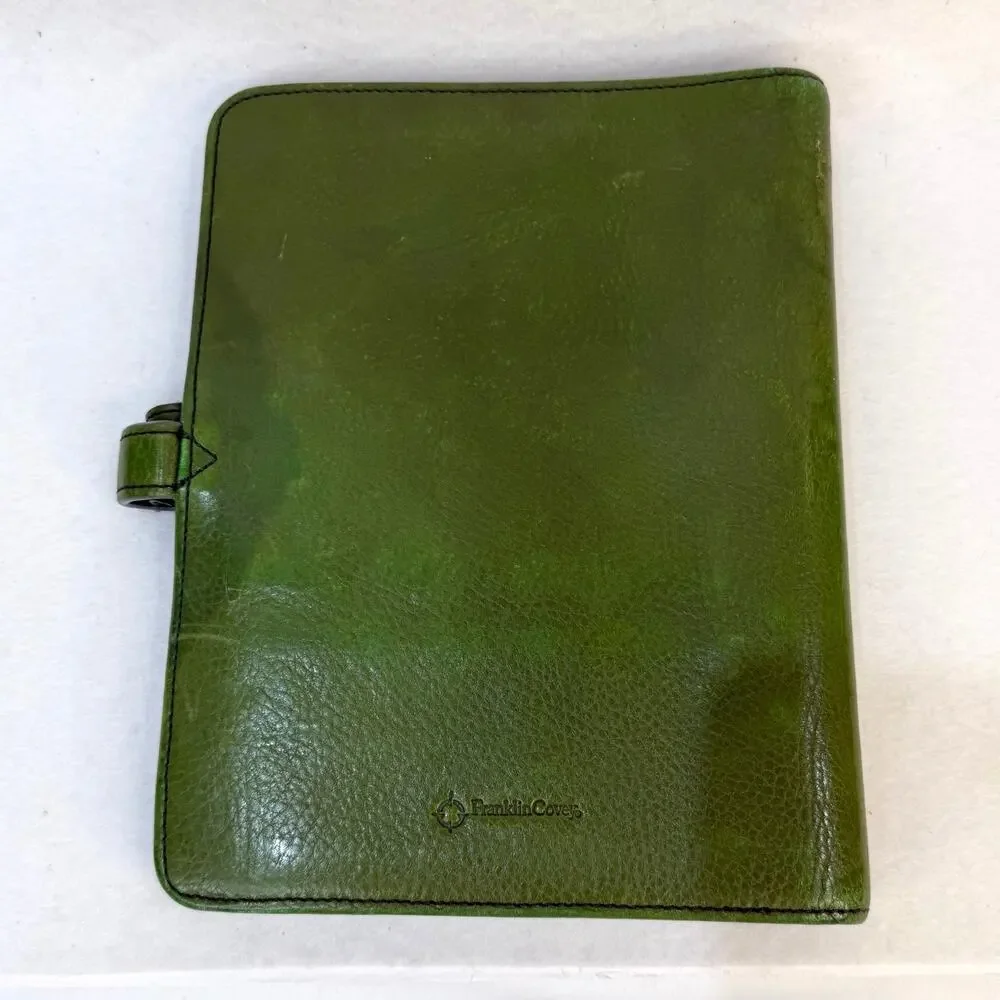 Vtg Franklin Covey Full Grain Italian Leather 7 Ring Binder Notebook Olive Green